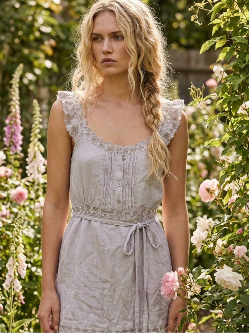 Forgotten Grace Lavender Lace Trim Button Front Tunic Top Size 1X